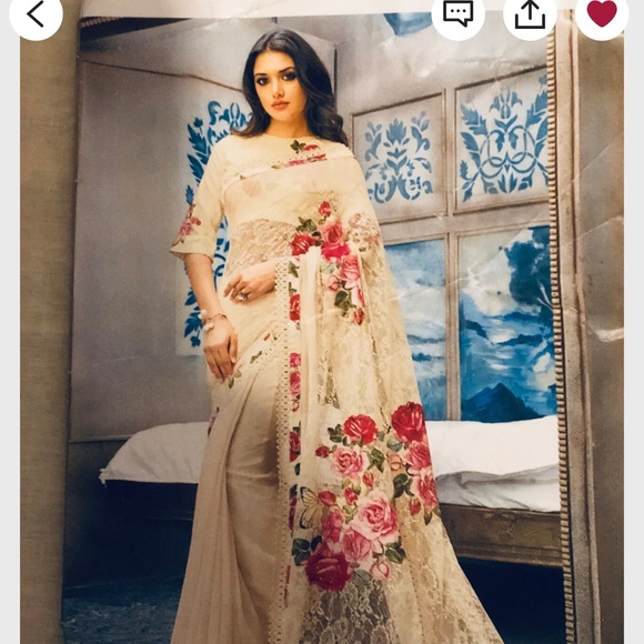 Silk and net material saree with blouse - Picture 1 of 2